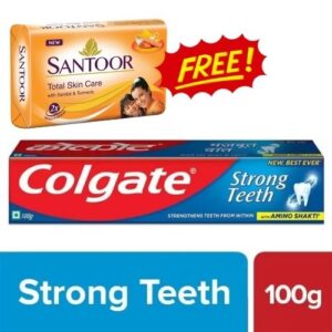 Colgate 100g Strong teeth Free SANTOOR Soap Worth 10
