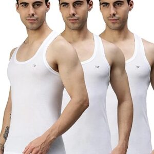 Lux Cozi Men’s White Round Neck Sleeveless Cotton Vest (Pack of 3)