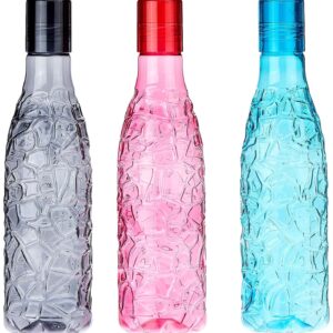 Solimo Textured Plastic Water Bottles, Set of 3, Multicolour, 1L Each