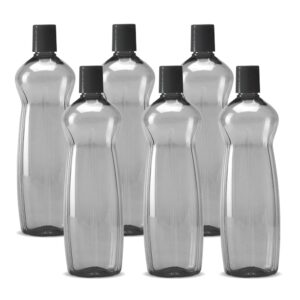 MILTON Pacific Pack of 6 Water Bottles, 1 Litre Each, Reusable Plastic Fridge Bottle Set, Leak Proof Bottles for Travel, Work,