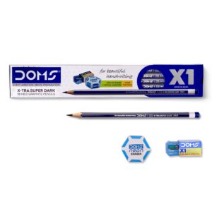 DOMS X1 Xtra Super Dark 10 pcs Pencils Box Pack |Free Eraser &  Pencil sharper Inside|
